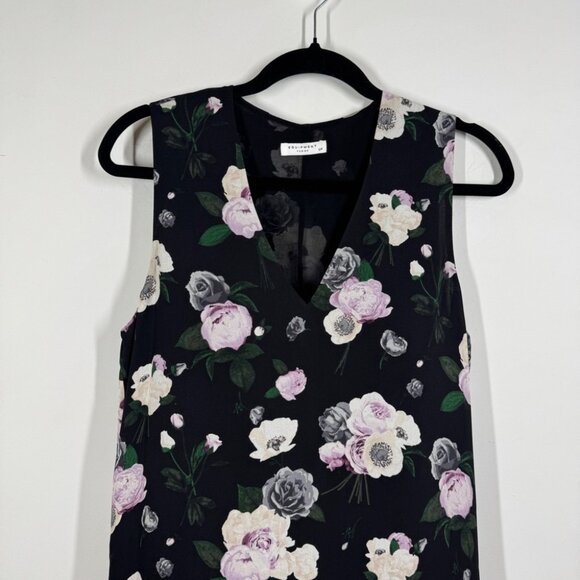 Equipment Femme Black Floral Silk Shift Dress Size S Sleeveless Chic Summer Boho - Picture 3 of 12